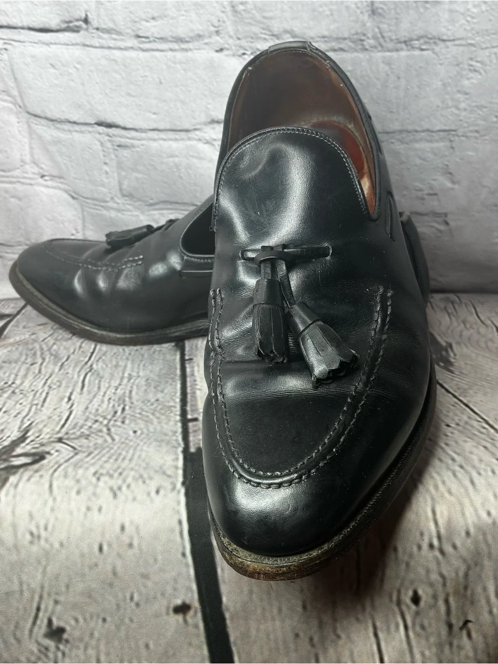 Vtg Allen Edmonds Old Money Ivy League Black Leather Tassel Preppy Loafers 8C